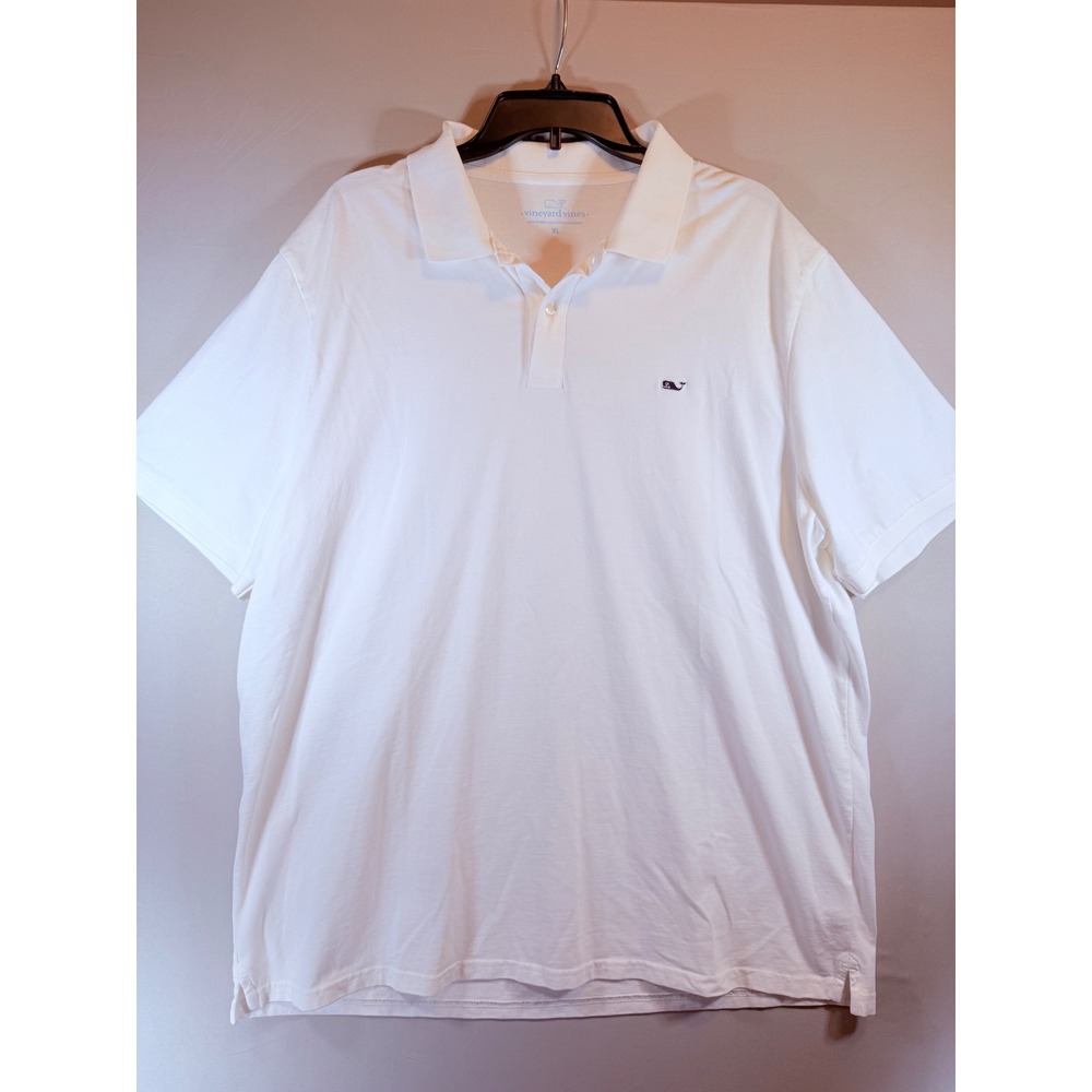 Vineyard Vines Mens XL White Pique Cotton Stretch Short Sleeve Whale Polo Shirt